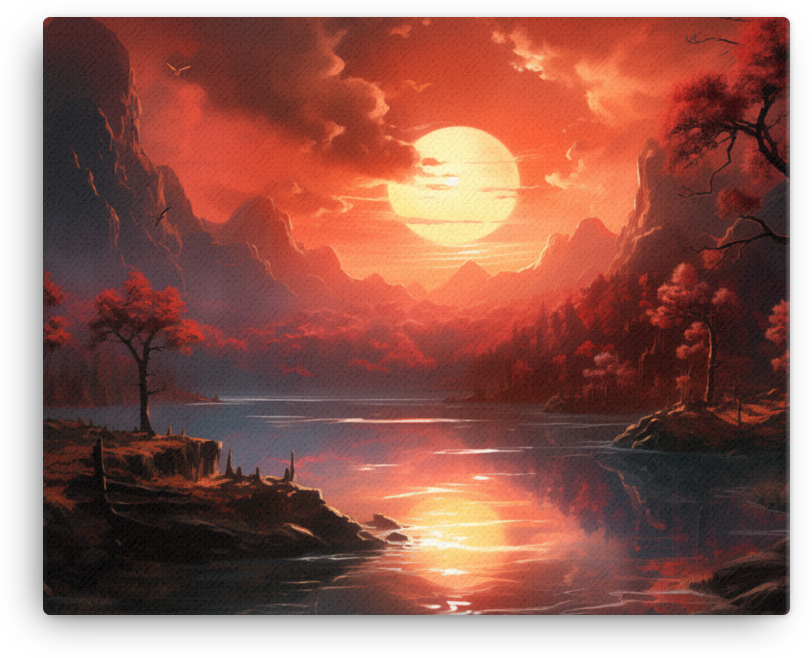 Crimson Sunset Over Mountain Lake Canvas