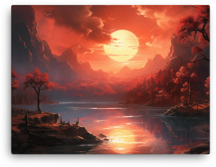 Crimson Sunset Over Mountain Lake Canvas