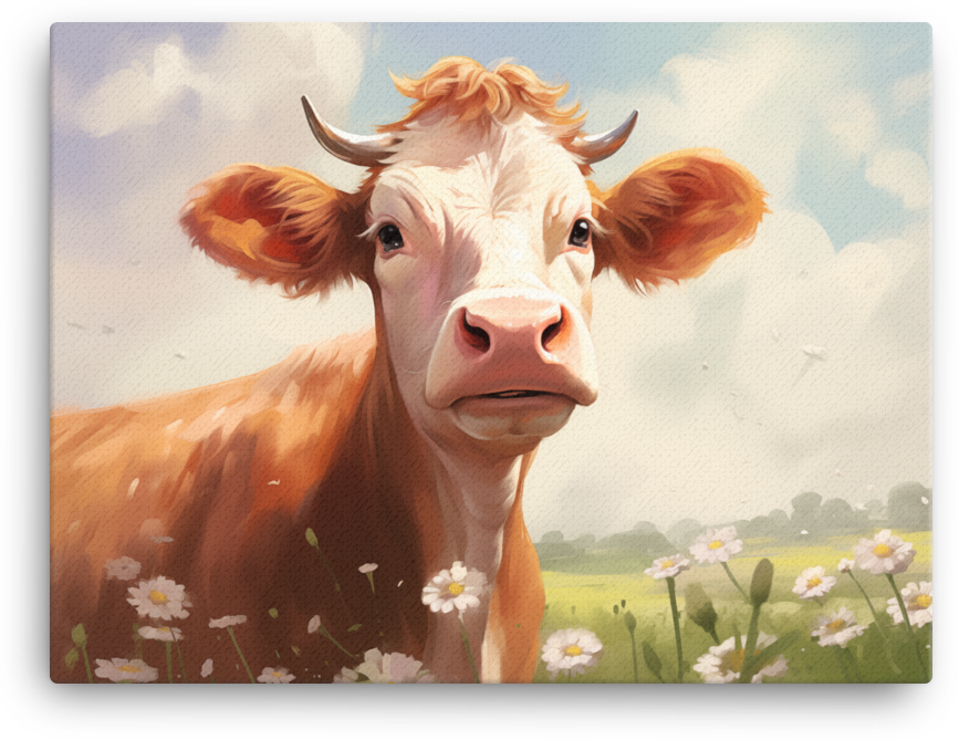 Daisy Field Cow Canvas Wall Art