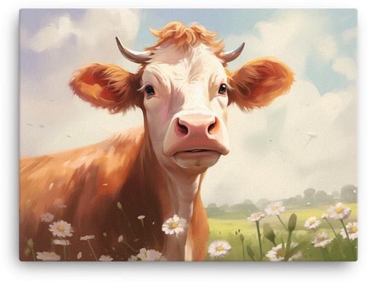Daisy Field Cow Canvas Wall Art