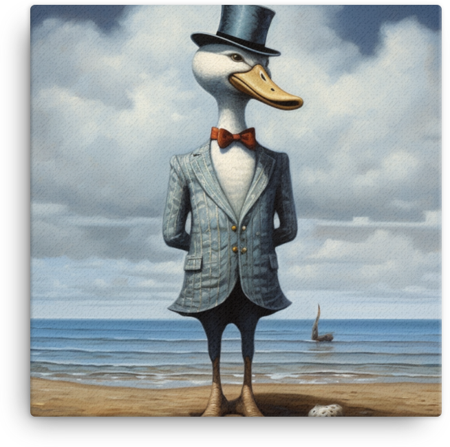 Dapper Duck in Suit with Ocean Backdrop Canvas