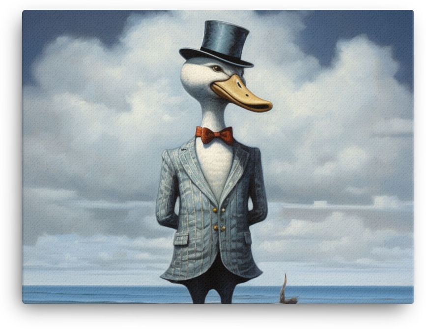 Dapper Duck in Suit with Ocean Backdrop Canvas
