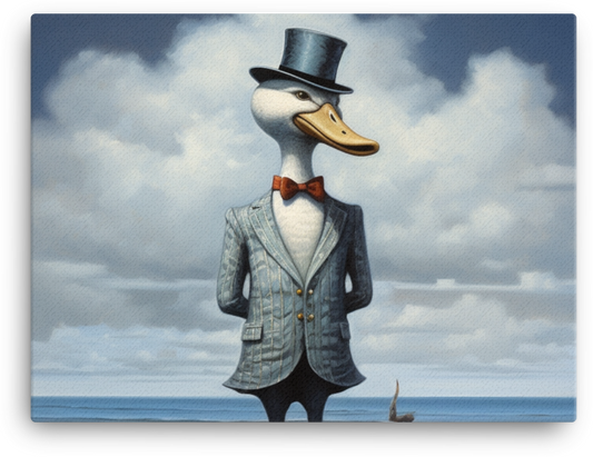 Dapper Duck in Suit with Ocean Backdrop Canvas