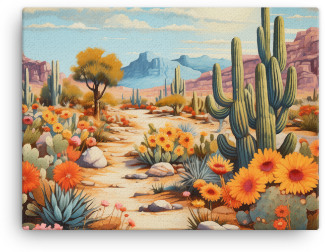 Desert Bloom and Cactus Trail Canvas
