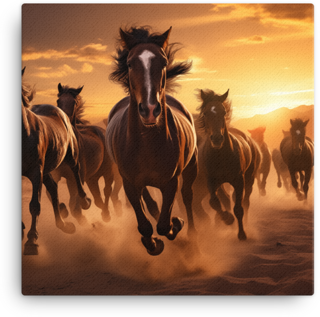 Desert Dawn Charge Horse Canvas Wall Art