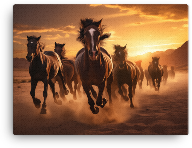 Desert Dawn Charge Horse Canvas Wall Art