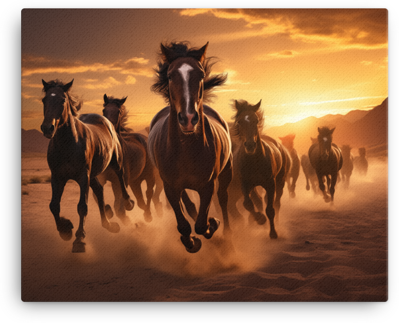 Desert Dawn Charge Horse Canvas Wall Art
