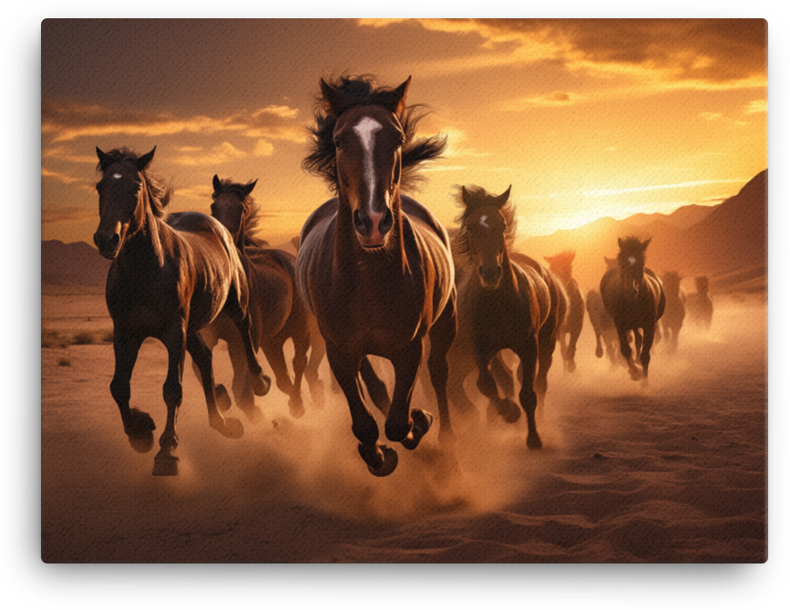 Desert Dawn Charge Horse Canvas Wall Art
