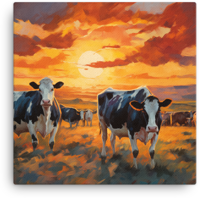 Dusk Grazing Cows Canvas Wall Art