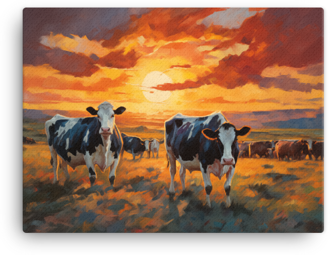 Dusk Grazing Cows Canvas Wall Art