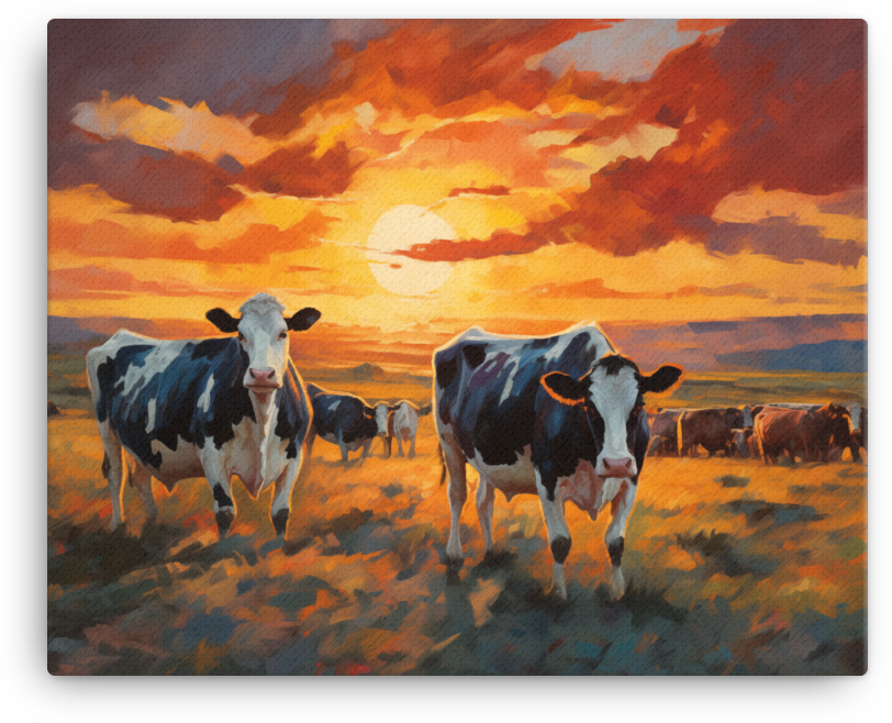 Dusk Grazing Cows Canvas Wall Art