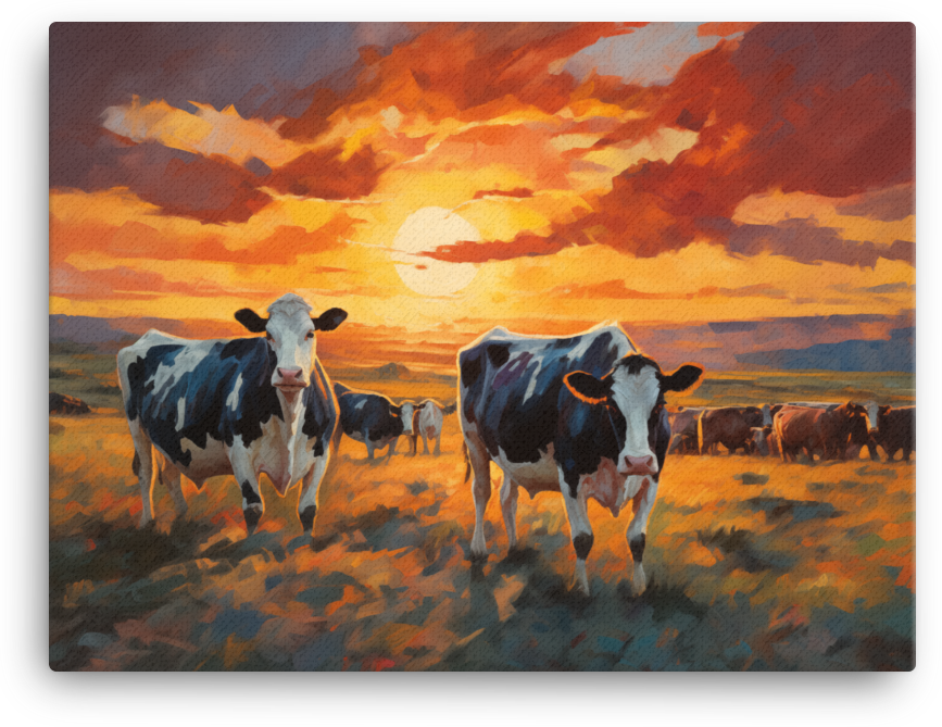 Dusk Grazing Cows Canvas Wall Art