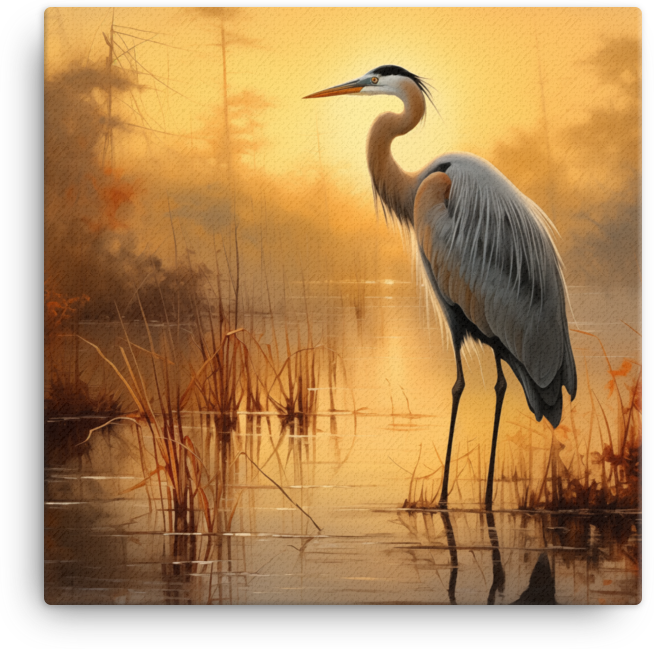 Dusk Heron Silhouette Canvas Wall Art