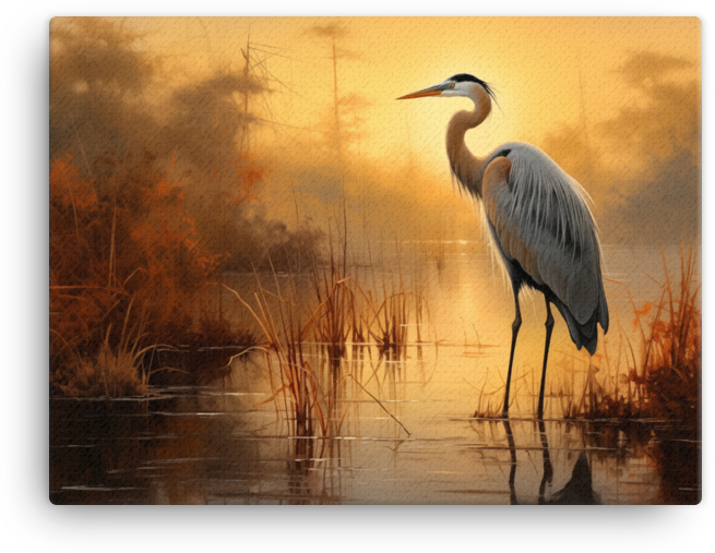 Dusk Heron Silhouette Canvas Wall Art