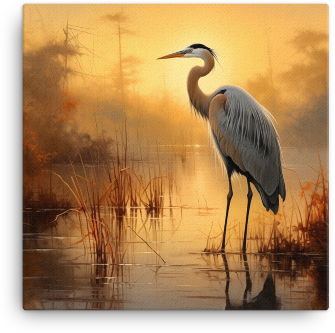 Dusk Heron Silhouette Canvas Wall Art