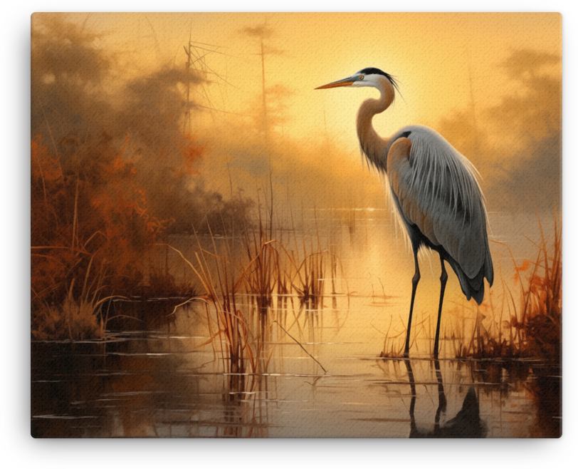 Dusk Heron Silhouette Canvas Wall Art