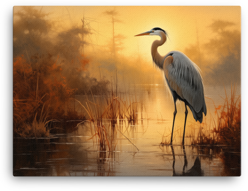 Dusk Heron Silhouette Canvas Wall Art