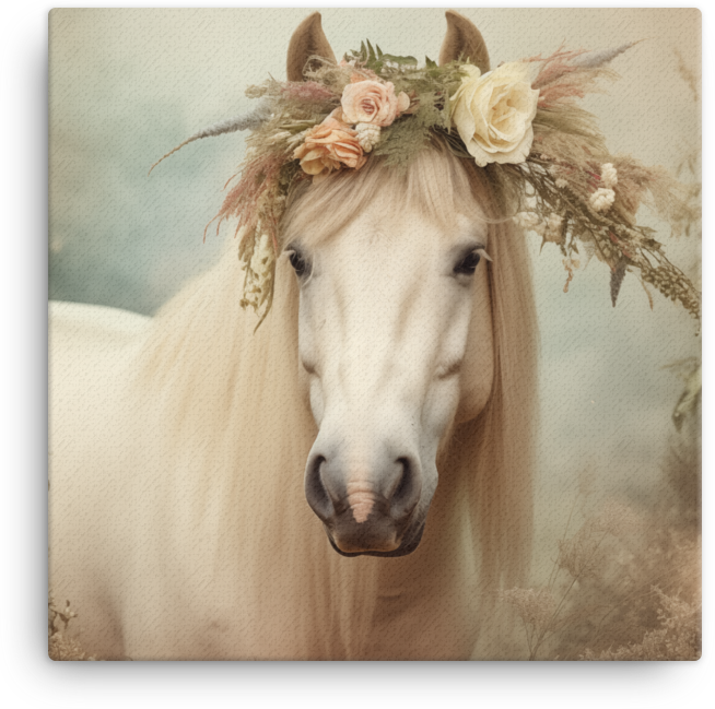 Enchanted Floral Crown Horse Canvas Wall Art