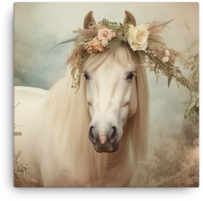 Enchanted Floral Crown Horse Canvas Wall Art