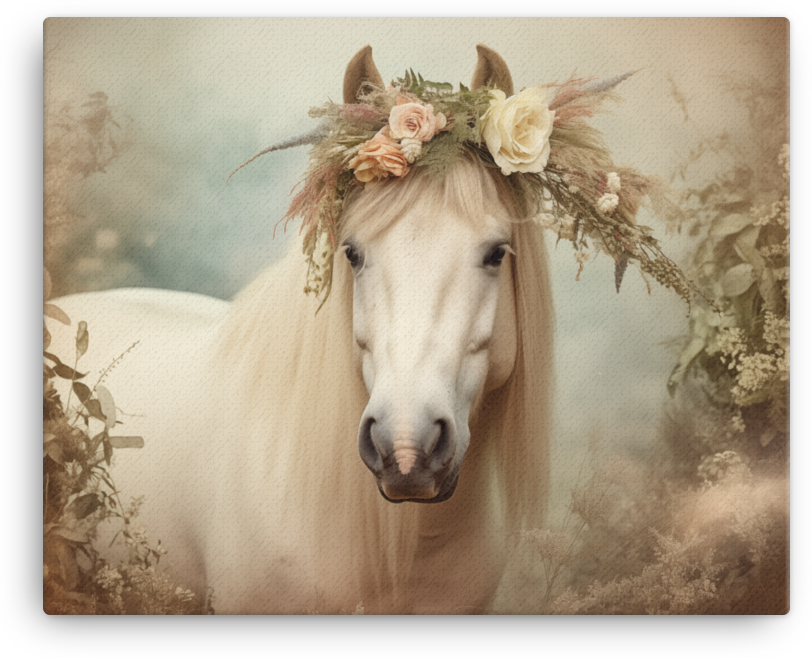 Enchanted Floral Crown Horse Canvas Wall Art