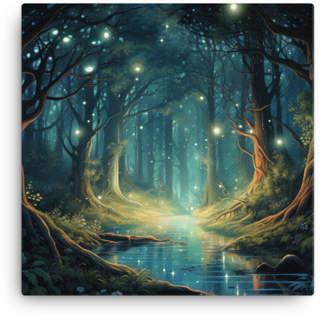 Enchanted Forest Glade with Fireflies Canvas wall art