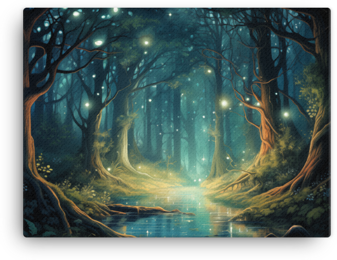 Enchanted Forest Glade with Fireflies Canvas wall art