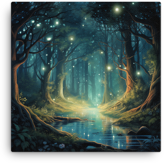 Enchanted Forest Glade with Fireflies Canvas wall art