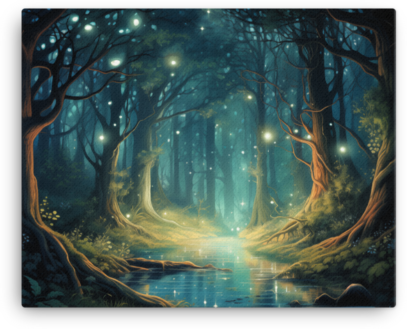 Enchanted Forest Glade with Fireflies Canvas wall art