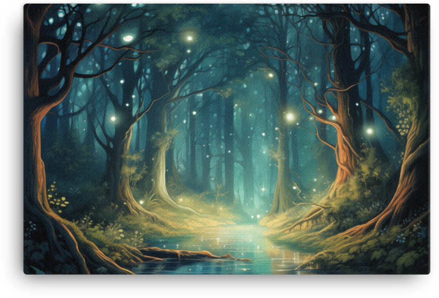 Enchanted Forest Glade with Fireflies Canvas wall art