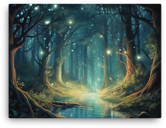 Enchanted Forest Glade with Fireflies Canvas wall art