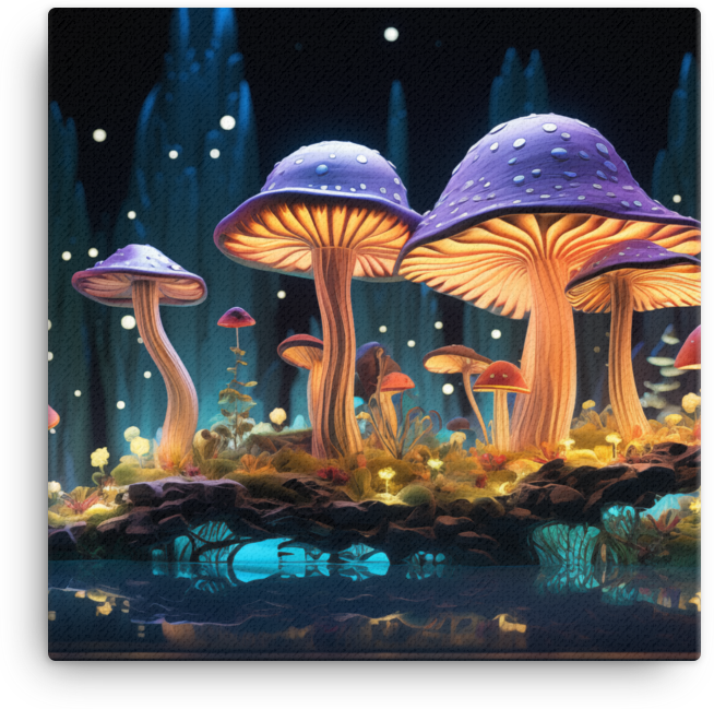 Enchanted Forest Mushrooms at Night Canvas