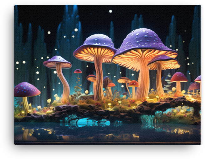 Enchanted Forest Mushrooms at Night Canvas