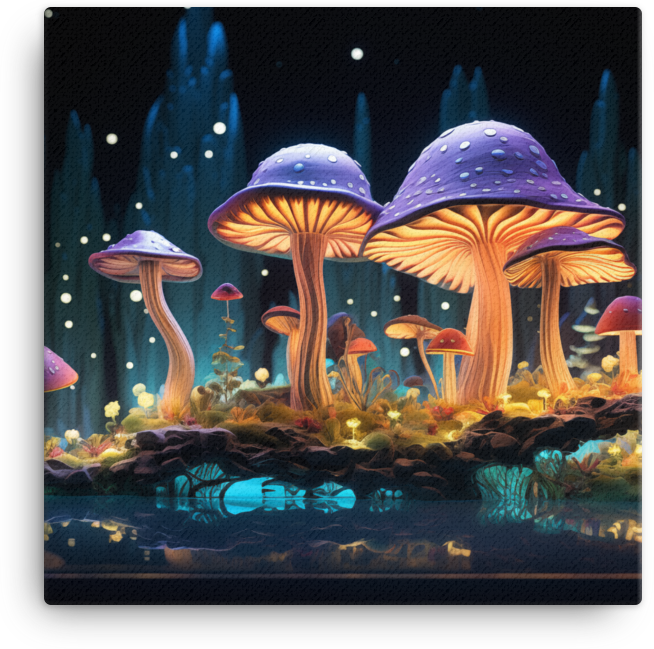 Enchanted Forest Mushrooms at Night Canvas