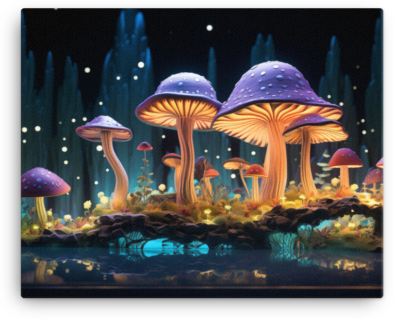 Enchanted Forest Mushrooms at Night Canvas