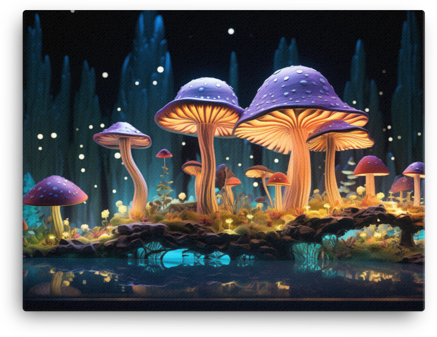 Enchanted Forest Mushrooms at Night Canvas