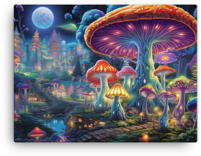 Enchanted Moonlit Mushroom Village Canvas