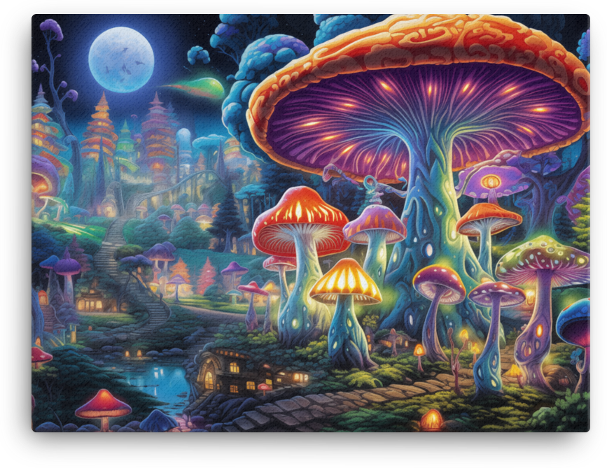 Enchanted Moonlit Mushroom Village Canvas