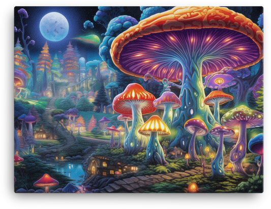 Enchanted Moonlit Mushroom Village Canvas