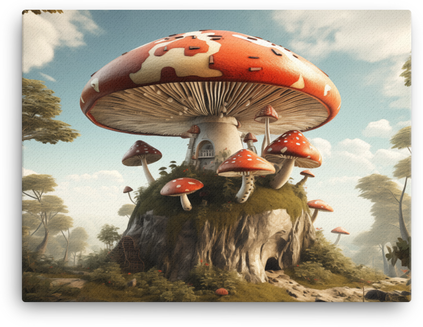 Enchanted Mushroom House Fantasy Landscape Canvas