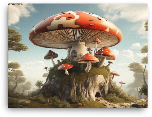 Enchanted Mushroom House Fantasy Landscape Canvas