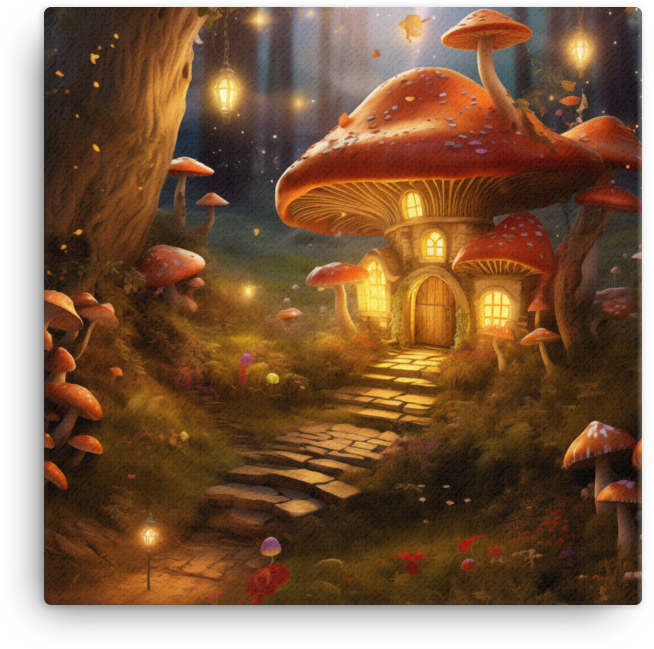 Enchanted Mushroom House at Twilight Canvas