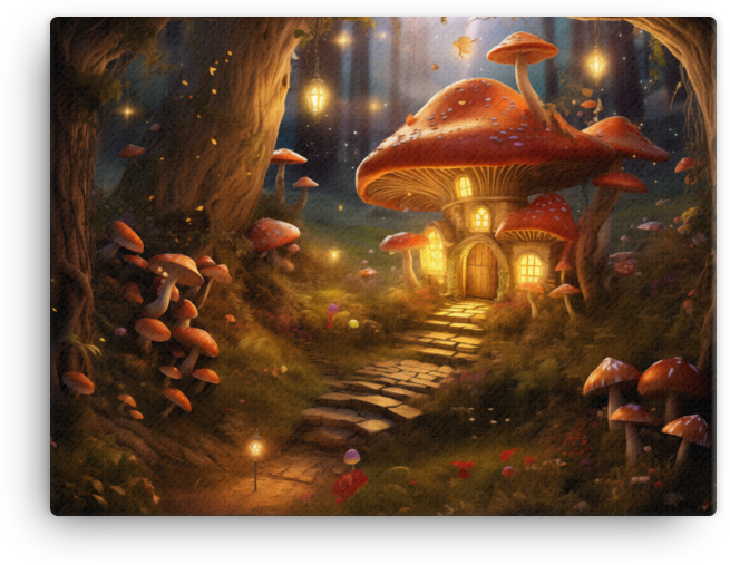 Enchanted Mushroom House at Twilight Canvas