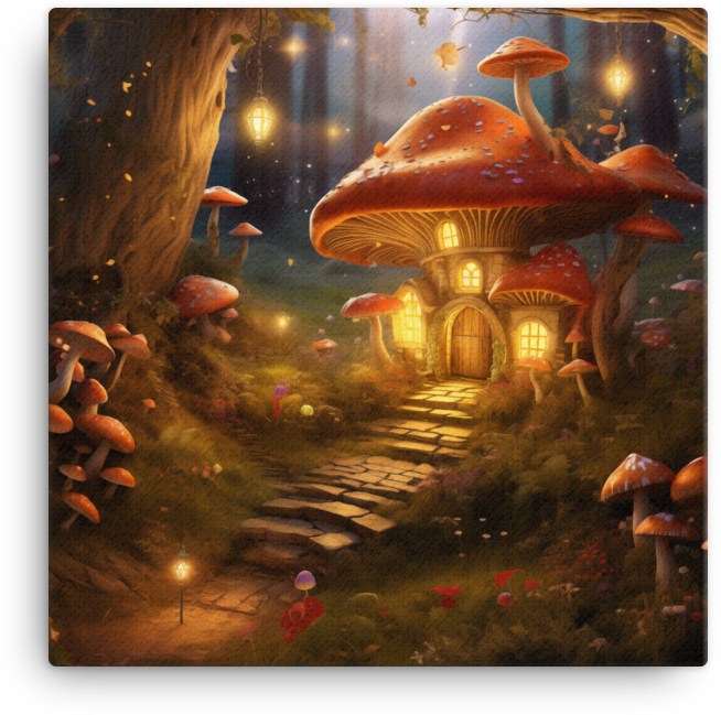Enchanted Mushroom House at Twilight Canvas
