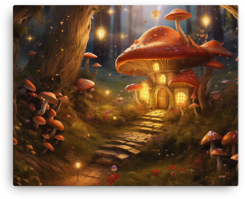 Enchanted Mushroom House at Twilight Canvas