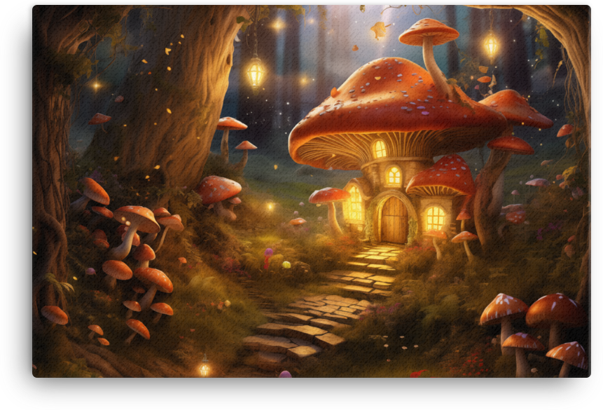 Enchanted Mushroom House at Twilight Canvas