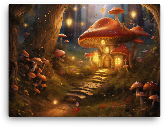 Enchanted Mushroom House at Twilight Canvas