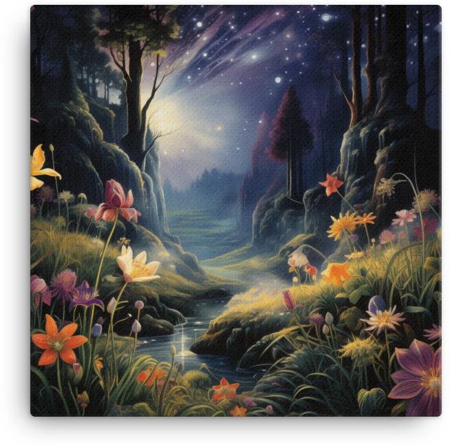 Enchanted Nighttime Wildflower Meadow Canvas