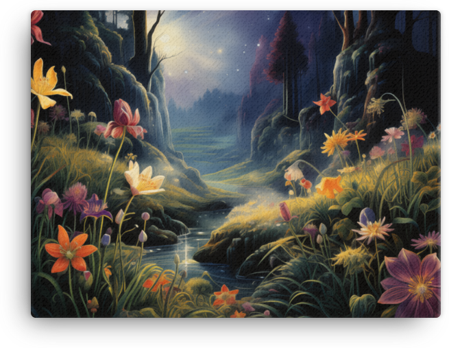 Enchanted Nighttime Wildflower Meadow Canvas