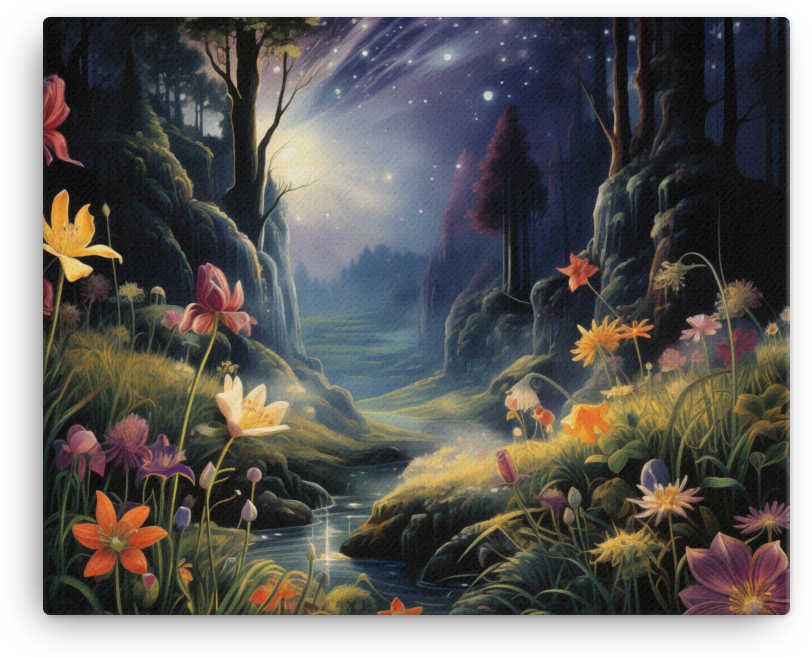 Enchanted Nighttime Wildflower Meadow Canvas