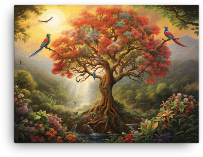 Enchanted Paradise with Blooming Tree Canvas wall art